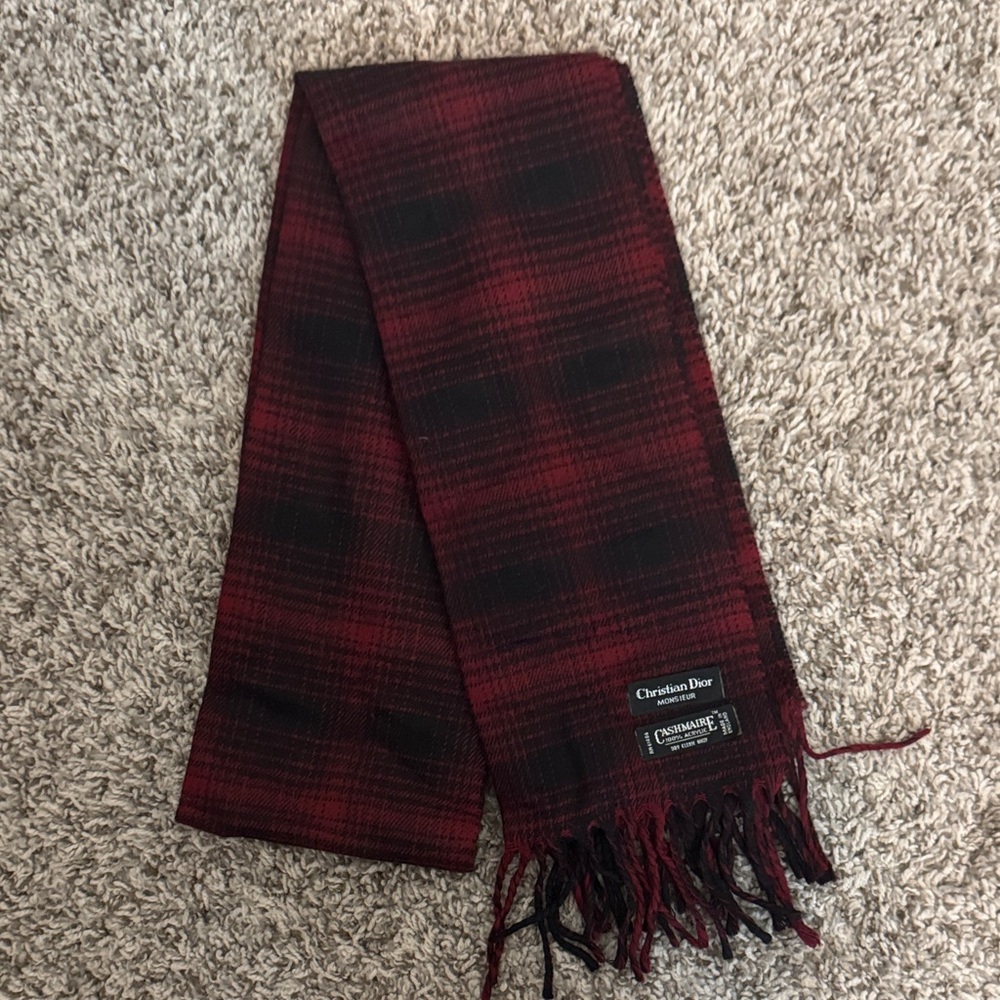 Vintage Christian Dior Monsieur Red & Black Plaid Scarf | Made in England